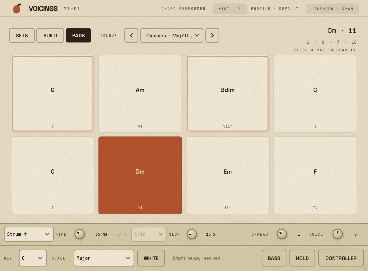 Voicings — the Pads view
